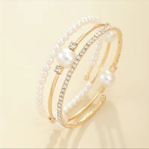 Gold Pearl & Rhinestone Bangle